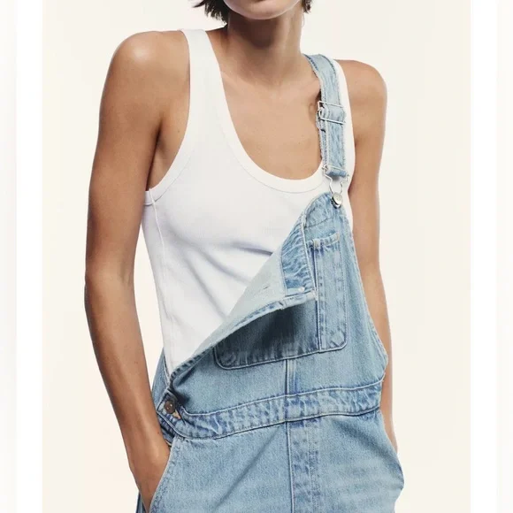 Zara TRF Denim Overalls Womens XS Blue Bib Overall Jeans NWT Festival Casual - Picture 8 of 9